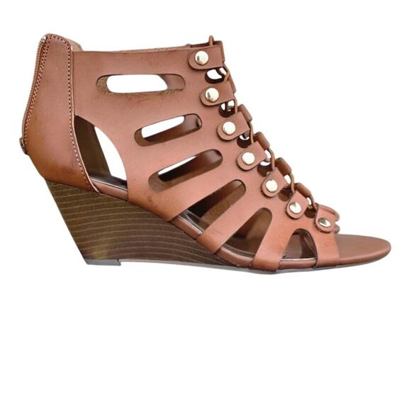 NWT Madden girl Hastee cognac par wedge heel sandals zipper closure size 7 - Picture 1 of 7